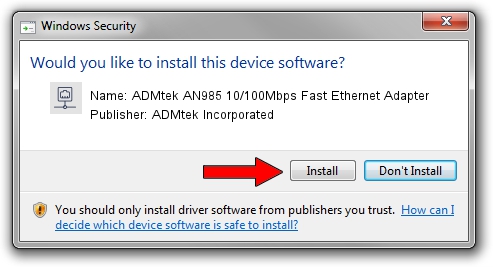 ADMtek Incorporated ADMtek AN985 10/100Mbps Fast Ethernet Adapter driver download 1289771