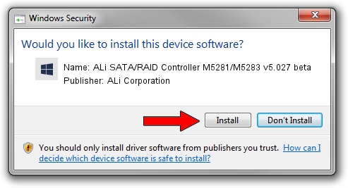 ALi Corporation ALi SATA/RAID Controller M5281/M5283 v5.027 beta driver installation 1285306