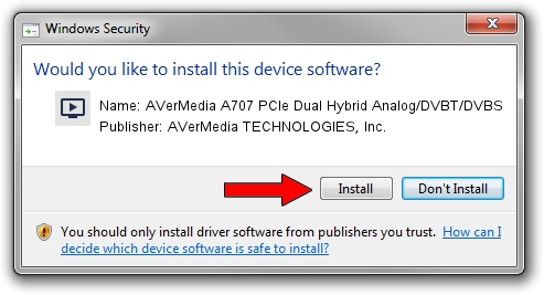 AVerMedia TECHNOLOGIES, Inc. AVerMedia A707 PCIe Dual Hybrid Analog/DVBT/DVBS driver installation 1198683