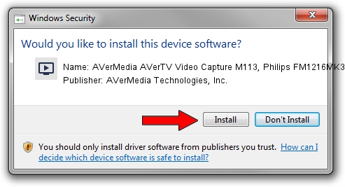 AVerMedia Technologies, Inc. AVerMedia AVerTV Video Capture M113, Philips FM1216MK3 Tuner driver installation 1296978