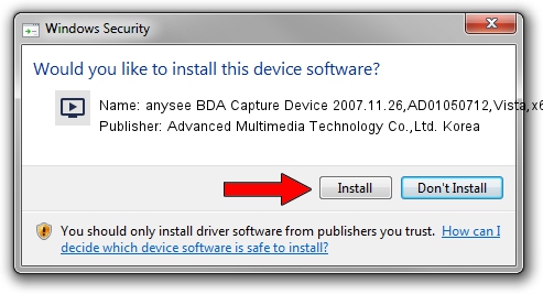 Advanced Multimedia Technology Co.,Ltd. Korea anysee BDA Capture Device 2007.11.26,AD01050712,Vista,x64 driver installation 1040227