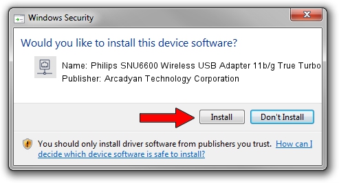 Arcadyan Technology Corporation Philips SNU6600 Wireless USB Adapter 11b/g True Turbo setup file 2107274