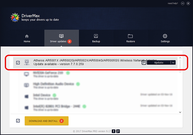 Atheros Atheros AR5001X /AR5002G/AR5002X/AR5004G/AR5005GS Wireless Network Adapter driver update 1531724 using DriverMax