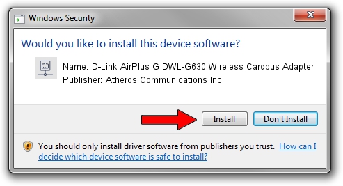 Atheros Communications Inc. D-Link AirPlus G DWL-G630 Wireless Cardbus Adapter driver installation 1032446