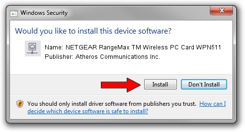 Atheros Communications Inc. NETGEAR RangeMax TM Wireless PC Card WPN511 driver installation 1130324