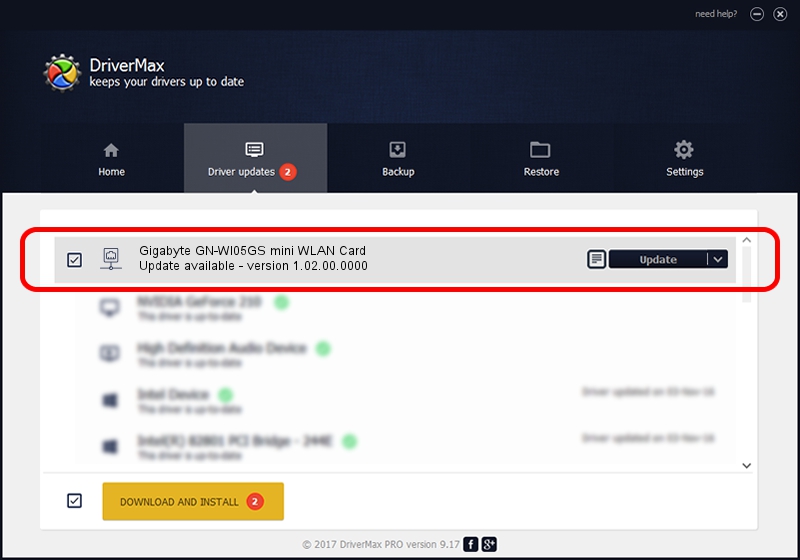 Gigabyte Technology Corp. Gigabyte GN-WI05GS mini WLAN Card driver setup 1698902 using DriverMax