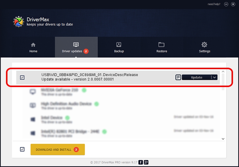 HTC, Corporation USB\VID_0BB4&PID_0C89&MI_01.DeviceDescRelease driver update 1053685 using DriverMax