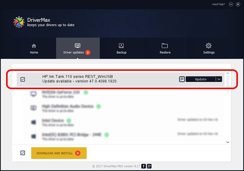 Hewlett-Packard HP Ink Tank 110 series REST_WinUSB driver setup 4121149 using DriverMax