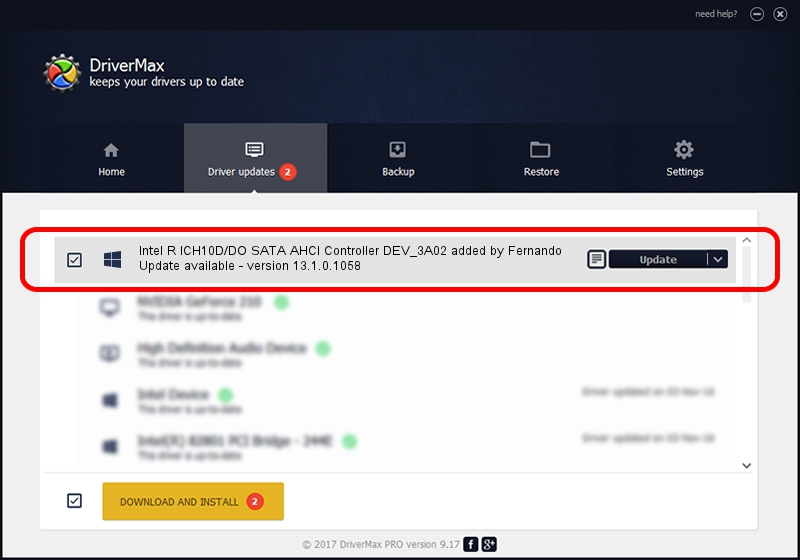 Intel Corporation Intel R ICH10D/DO SATA AHCI Controller DEV_3A02 added by Fernando driver update 780772 using DriverMax