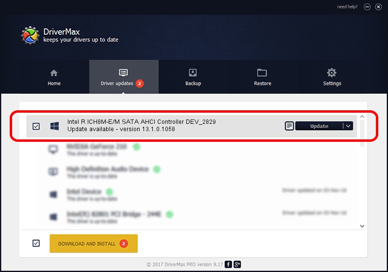 Intel Corporation Intel R ICH8M-E/M SATA AHCI Controller DEV_2829 driver installation 803590 using DriverMax