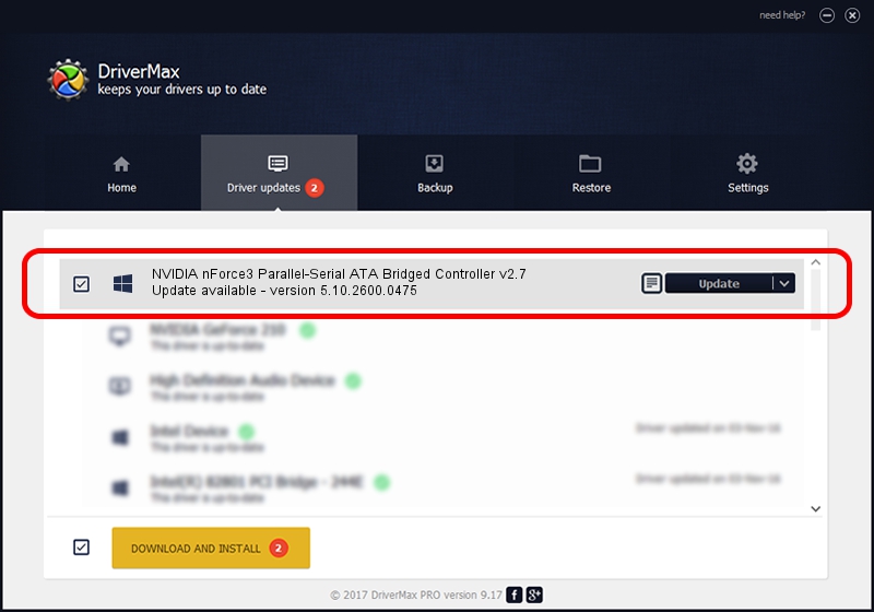 NVIDIA Corporation NVIDIA nForce3 Parallel-Serial ATA Bridged Controller v2.7 driver setup 1331291 using DriverMax