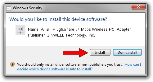 ZINWELL Technology, Inc. AT&T Plug&Share 54 Mbps Wireless PCI Adapter setup file 1230805